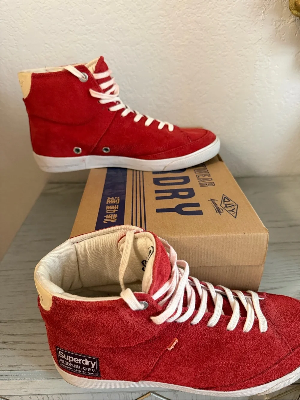 Superdry Men’s Red Suede High-Top Sneakers size 9
